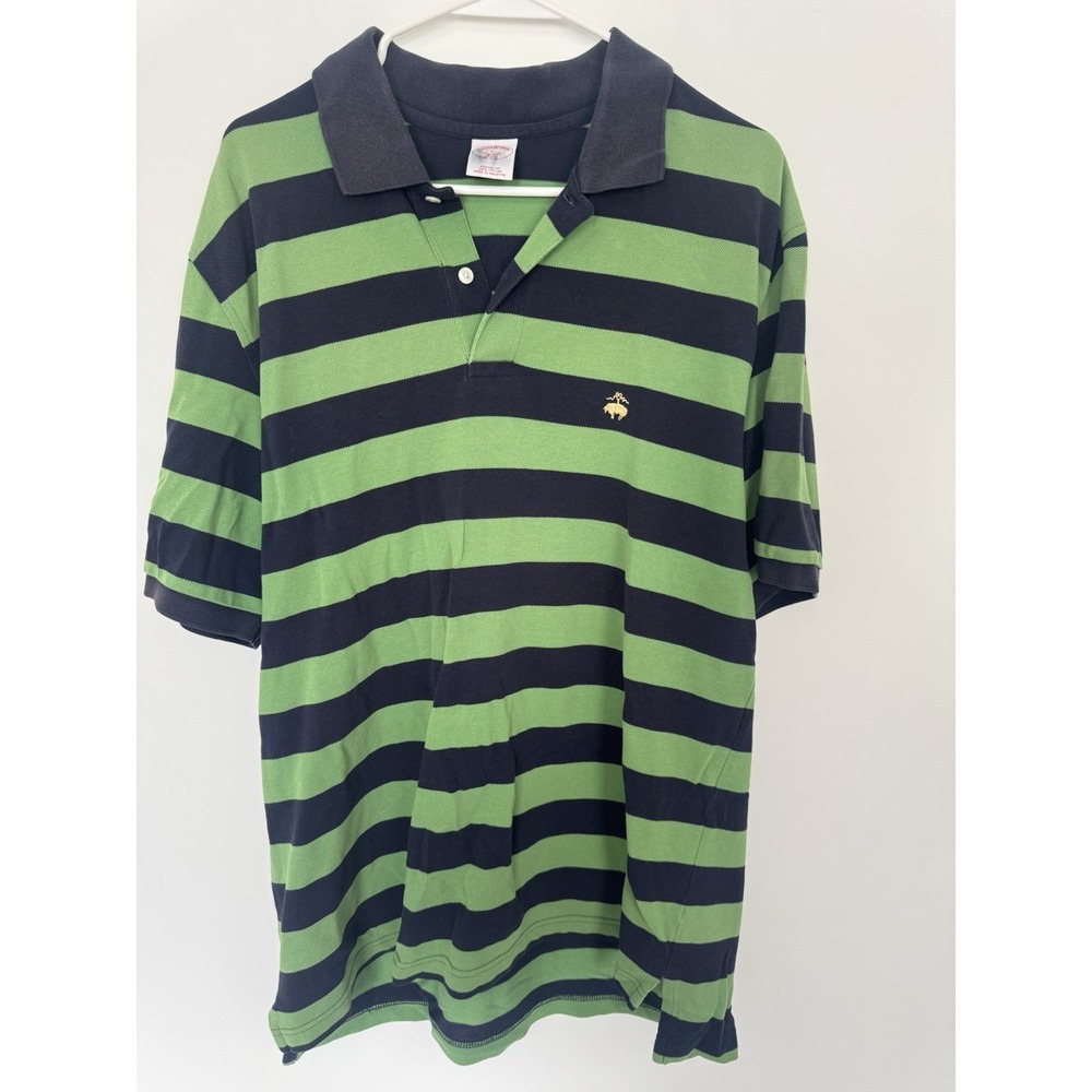 BROOKS BROTHERS MENS BLUE GREEN RUGBY STRIPED POLO SHIRT SZ L